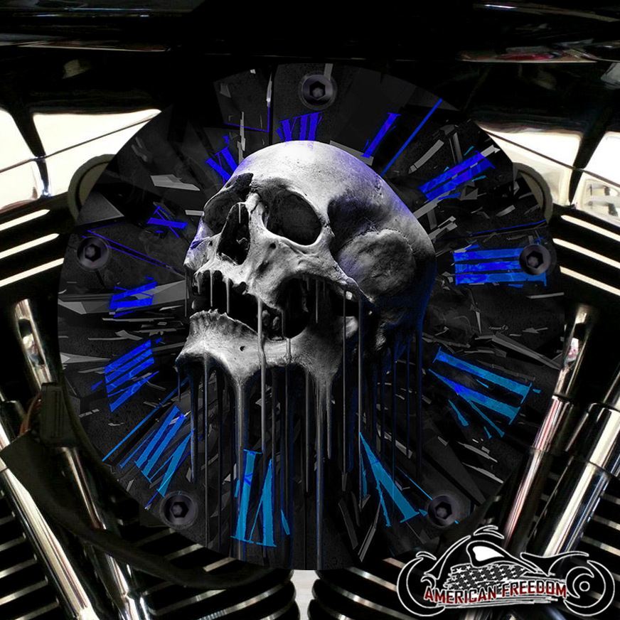 Harley Davidson High Flow Air Cleaner Cover - Skull Clock Blue